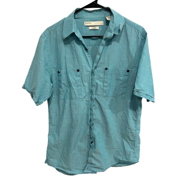Perry Ellis Mens Modern Fit Medium Turquoise Short Sleeve Button-Up Shirt - Picture 1 of 10